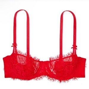 Victoria's Secret Dream Angels Wicked Unlined Lace Balconette Bra Red 34B